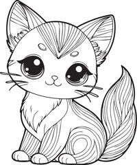A cat line art coloring book illustration for kids