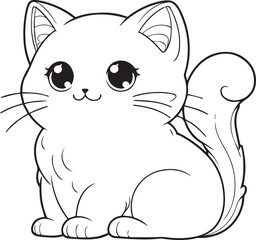 A cat line art coloring book illustration for kids