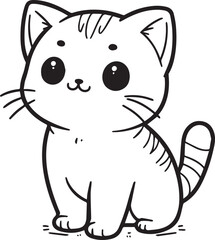 A cat line art coloring book illustration for kids