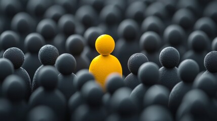 A single yellow figure stands out among a crowd of black figures, symbolizing leadership and inspiration.