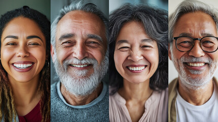 Multigenerational Smiling Portraits of Diverse Elderly Individuals with Joyful Expressions