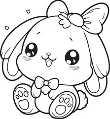 Rabbit line art coloring book illustration