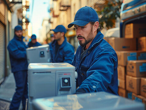 Efficient Appliance Movers in Blue Uniforms