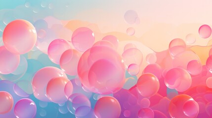 A colorful illustration featuring various sizes of translucent bubbles floating against a soft pastel background