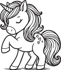 A unicorn horse line art coloring book illustration for kids
