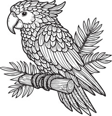 A parrot line art coloring book illustration for kids