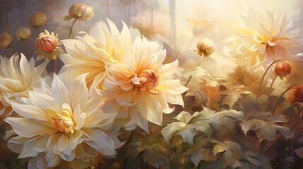 Detailed view of flowers bathed in warm,