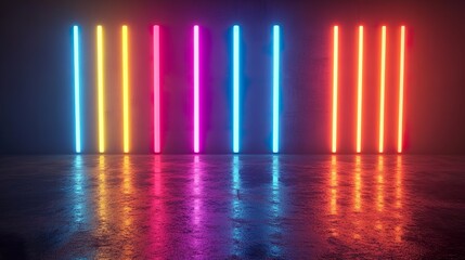 3D rendering of RGB neon lights against a dark backdrop