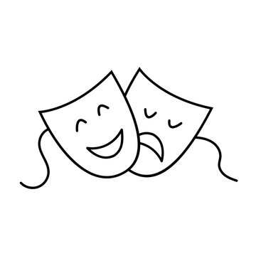 recommend clip art: Two theater masks comedy and tragedy line sign in doodle style