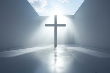 Naklejka premium very bright image of a cross on a white outdoor studio background with beautiful lighting , ai