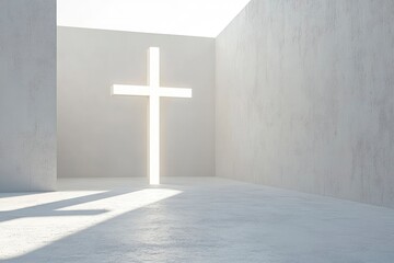 Naklejka premium very bright image of a cross on a white outdoor studio background with beautiful lighting , ai