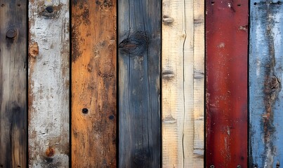 Weathered Wooden Planks in Various Colors