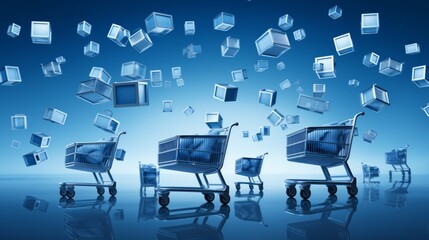 Blue e commerce theme on silver with pixelated shopping cart patterns for modern online shopping