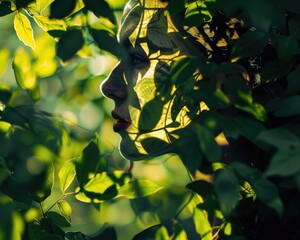 Sunlight filters through leaves casting shadows on skin