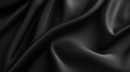 Fototapeta premium A close-up of smooth, black fabric with gentle folds and reflections.