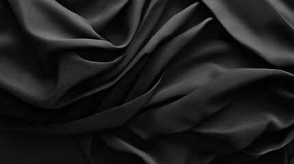 Fototapeta premium A close-up view of black, draped fabric showing texture and folds.