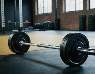Fototapeta premium Barbell for fitness training in the gym. Sports background. Ai generated image.