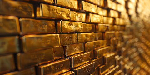 Close Up of Wall Made of Gold Bars A stacked bar chart showing various countries gold reserves AI Generated
