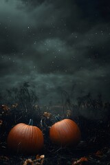 Halloween Night with Pumpkins in a Dark, Eerie Atmosphere – A Perfect Background for Horror and Spooky Scenes.