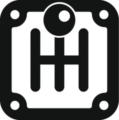 Simple black icon of a gear stick representing driving and cars