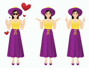 Set of Indian Girl Character Design in different poses Vector