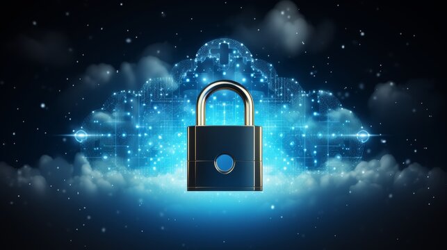 Cloud security  stylized icon with secure padlock for data protection in cloud computing
