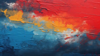 Fototapeta premium Abstract acrylic painting with blue, orange, and red colors.