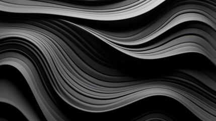 Abstract black and white wavy background with smooth curves.