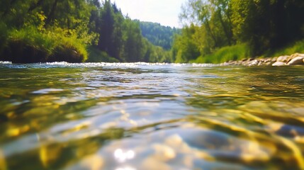 Fototapeta premium River Water: Clear and Flowing Stream, Capturing the Essence of Nature