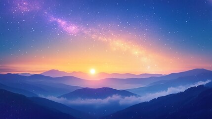 Abstract Milky Way stars and galaxy across the sky with sunset
