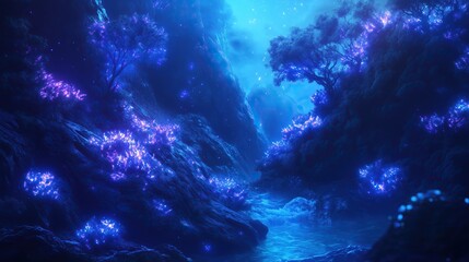 Fototapeta premium Fantasy world with glowing bioluminescence Avatar trees