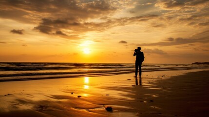 Fototapeta premium Silhouette of a person in a casual pose on a sandy beach