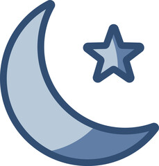 star moon vector icon transparent background. replaceable blue color design
