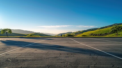 Parkplatz mit grünen Hügeln - Generative AI