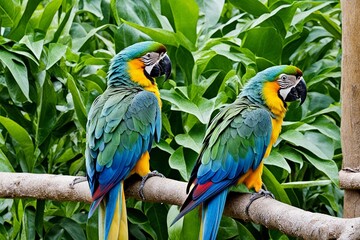 Fototapeta premium parrot, bird, macaw, animal, beak, yellow, blue, colorful, tropical, nature, green, 