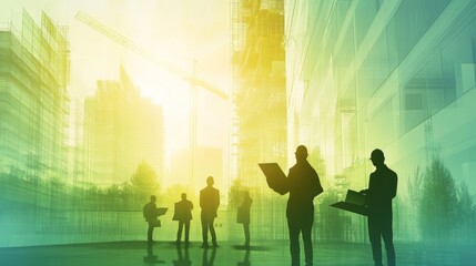 Fototapeta premium Architects and engineers embrace green building practices in construction blueprints