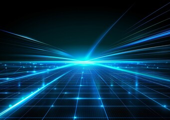 Obraz premium Futuristic Abstract Background Featuring Blue Glowing Light and Grid.