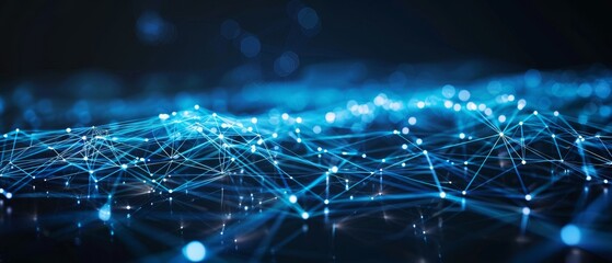 Obraz premium Abstract Background with Blue Glowing Connections and Nodes in Space