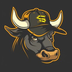 Fototapeta premium Bull mascot with baseball cap illustration