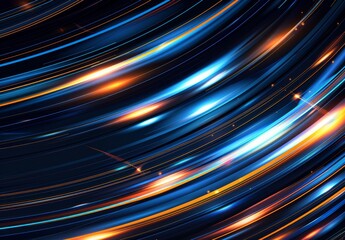 Colorful Glowing Light Streaks and Curved Lines in Blue and Orange.