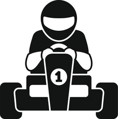 Professional kart racer is driving in a competition, determined to win the race