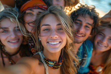 Fototapeta premium A group of people are smiling and posing for a picture