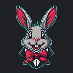 Obraz premium Positive and happy cartoon rabbit mascot, illustration of a cheerful character