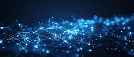 Obraz premium Abstract Blue Background Featuring Glowing Connection Lines and Dots.