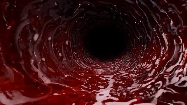 Flying through a blood red vein as if through a tunnel.