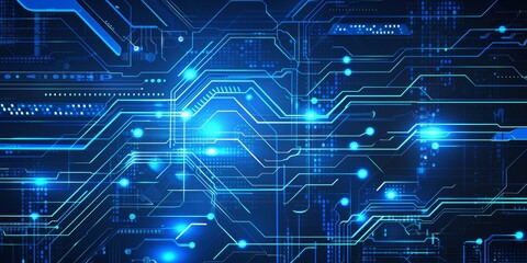 Abstract Blue Digital Background with Futuristic Technology Elements.