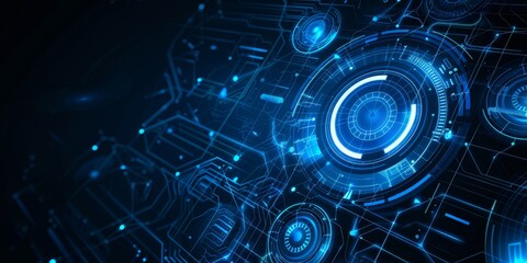 Fototapeta premium Abstract Blue Digital Background with Futuristic Circuits and Circles