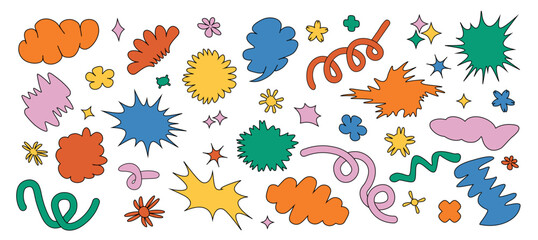 Brutalism colorful Y2K shapes. Bauhaus memphis design. Brutal modern shape elements. Abstract geometric shapes and icons.