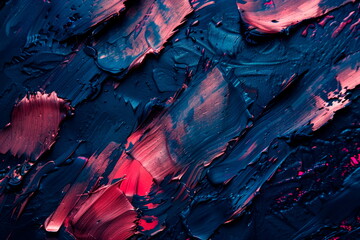 Rose gold brushstrokes on a navy blue canvas, abstract, metallic sheen