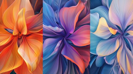 Set of Three Posters with Multicolored Abstract Floral